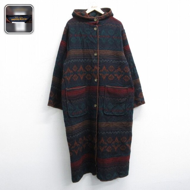 【50%OFF】古着 ウールリッチ 長袖 ウール コート パーカー レディース ロング丈 大きいサイズ 濃紺他【spe】 26jan16