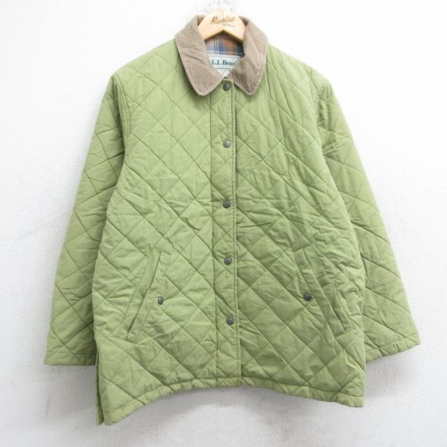 【20%OFF】古着 エルエルビーン 長袖 キルティング ジャケット レディース 90年代 90s 襟コーデュロイ 薄緑 内側フランネル 26jan16