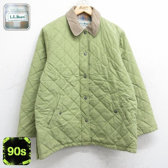 【50%OFF】古着 エルエルビーン 長袖 キルティング ジャケット レディース 90年代 90s 襟コーデュロイ 薄緑 内側フランネル 26jan16