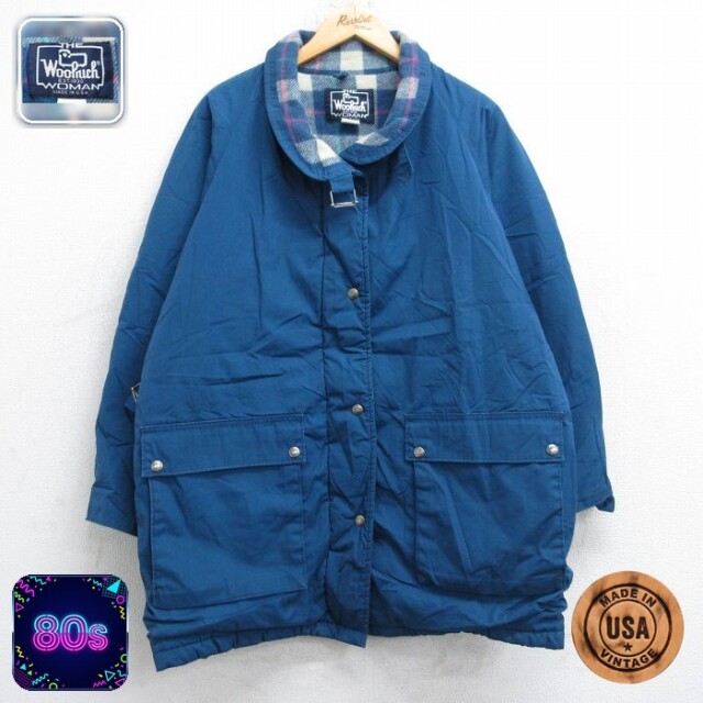 【50%OFF】古着 ウールリッチ 長袖 ジャケット レディース 80年代 80s ラグラン 大きいサイズ USA製 青系 内側ウール 26jan16