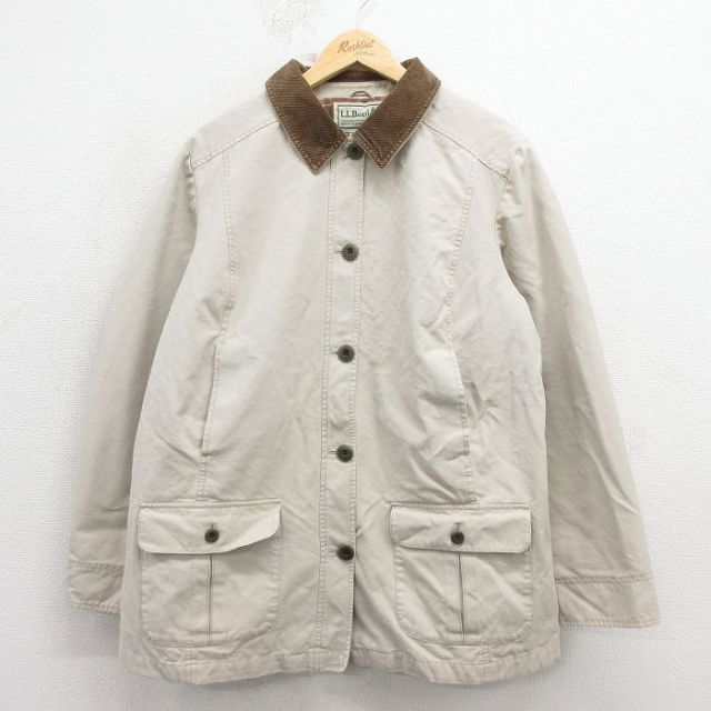 【20%OFF】古着 エルエルビーン 長袖 ジャケット レディース 00年代 00s ダック地 襟コーデュロイ コットン 生成り 26jan30