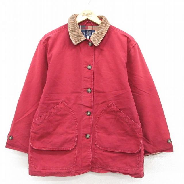 【20%OFF】古着 ランズエンド 長袖 ハンティング ジャケット レディース 90年代 90s 襟コーデュロイ コットン エンジ他26feb03