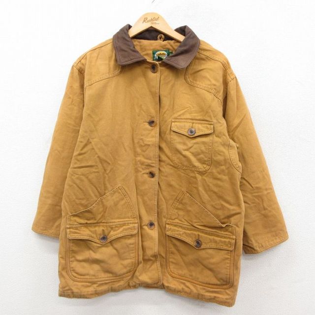 【20%OFF】古着 カベラス 長袖 ハンティング ジャケット レディース 00年代 00s ダック地 襟レザー コットン 茶系他 内側フランネル26feb03