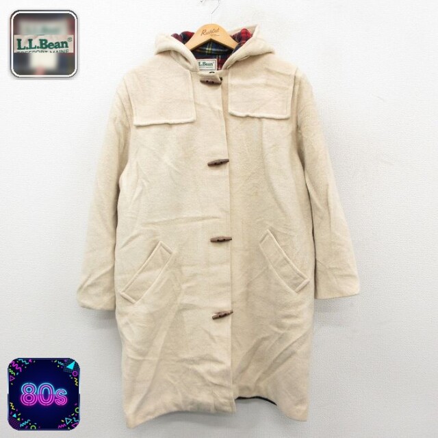 【50%OFF】古着 エルエルビーン 長袖 ウール ダッフル コート パーカー レディース 80年代 80s ロング丈 薄ベージュ【spe】 26feb14