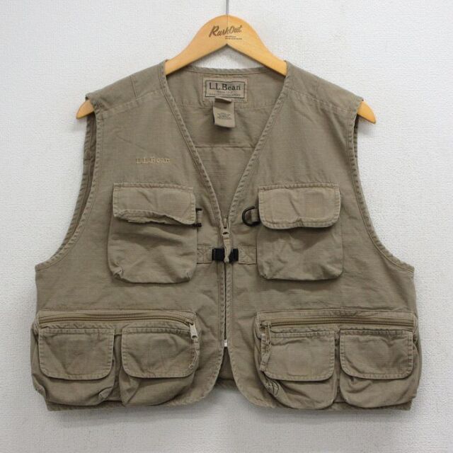 古着 エルエルビーン フィッシング ベスト レディース 00年代 00s ワンポイントロゴ リップストップ コットン 茶系 26apr27