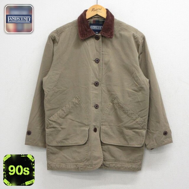 【20%OFF】古着 ランズエンド 長袖 ハンティング ジャケット レディース 90年代 90s 襟コーデュロイ コットン 茶系他 内側フランネル 26apr28