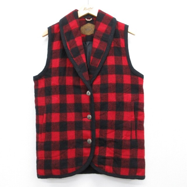 古着 Woolrich ノースリーブ レディース 90年代 90s メンズ ショールカラー バッファロー チェック USA製 ブラック 26aug21