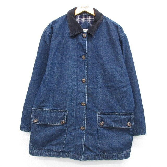 古着 セントジョンズベイ 長袖 レディース 00年代 00s カバーオール フラップポケット チェック裏地 コットン ネイビー デニム 26aug31