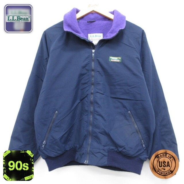 古着 L.L.Bean エルエルビーン 長袖 ナイロン レディース 90年代 90s ウォームアップ USA製 ネイビー 内側フリース【spe】 26sep09