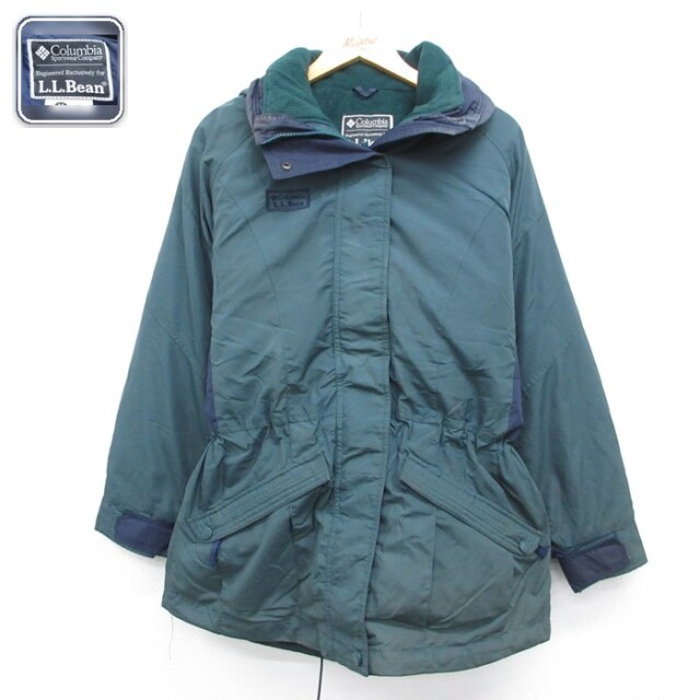古着 Columbia エルエルビーン 長袖 ナイロン パーカー レディース 00年代 00s ロゴ入 L.L.Bean グリーン 内側フリース 26sep09