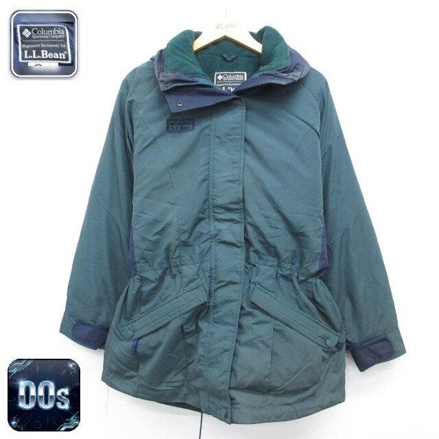 古着 Columbia エルエルビーン 長袖 ナイロン パーカー レディース 00年代 00s ロゴ入 L.L.Bean グリーン 内側フリース 26sep09
