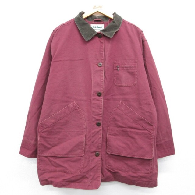 古着 L.L.Bean エルエルビーン 長袖 レディース 90年代 90s ハンティング ジャケット カバーオール フランネル コート コットン バーガンディ【spe】 26sep16