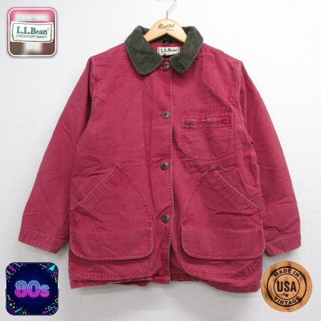 古着 L.L.Bean エルエルビーン 長袖 レディース 80年代 80s ハンティング ジャケット ダック地 ウール コットン USA製 レッド【spe】 26sep18