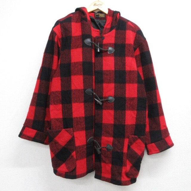 古着 Eddie Bauer エディーバウアー 長袖 パーカー レディース 90年代 90s ダッフル コート バッファローチェック ウール レッド【spe】 26sep18