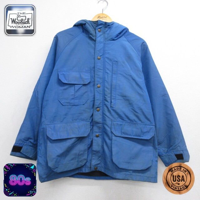 古着 ウールリッチ 長袖 パーカー レディース 80年代 80s ジャケット ロクヨンクロス フラップポケット YKKジップ USA製 ブルー 26sep24