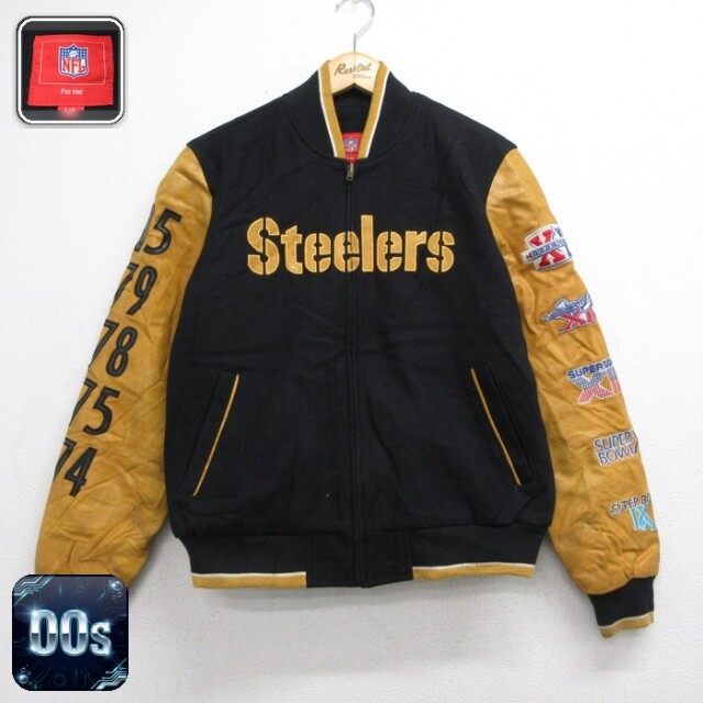 古着 NFL 長袖 レディース 00年代 00s ピッツバーグスティーラーズ アメフト スーパーボウル スタジャン ブラック 26sep29