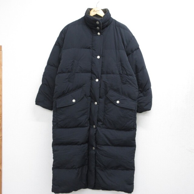 古着 Eddie Bauer エディーバウアー 長袖 ナイロン レディース 00年代 00s ダウン ジャケット 大きいサイズ ロング丈 フラップポケット ブラック【spe】 26sep29