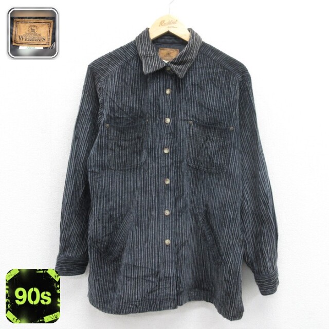 古着 ST.JOHNS BAY 長袖 レディース 90年代 90s ジップジャケット コーデュロイ コットン ブラック ストライプ 26sep29