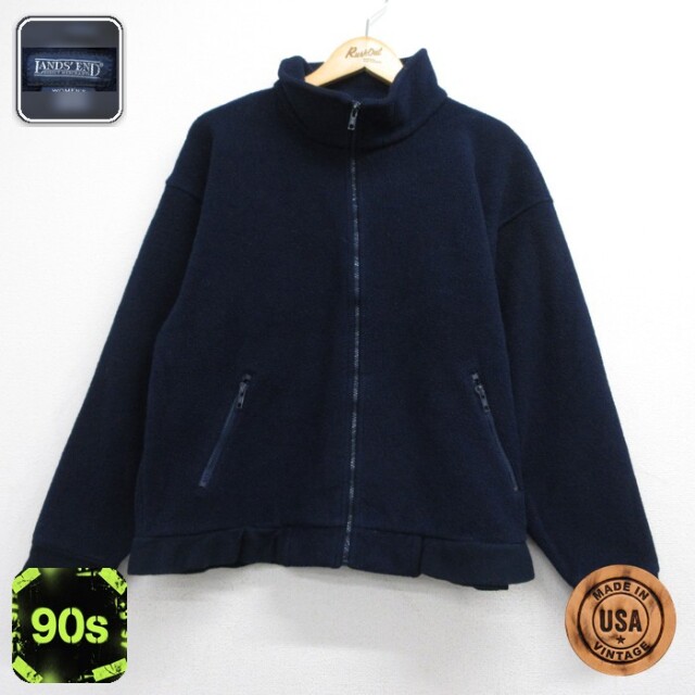 古着 LANDS'END ランズエンド 長袖 フルジップ レディース 90年代 90s ジャケット フリース ポリエステル USA製 ネイビー 26oct05
