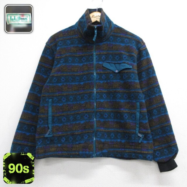 古着 L.L.Bean エルエルビーン 長袖 レディース 90年代 90s ジャケット フリース ポリエステル 総柄 ブルー【spe】 26oct05