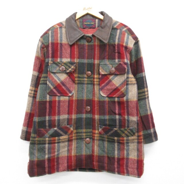 古着 PRESTON & YORK 長袖 レディース 90年代 90s ジャケット ウール フラップポケット チェック USA製 レッド【spe】 26oct07