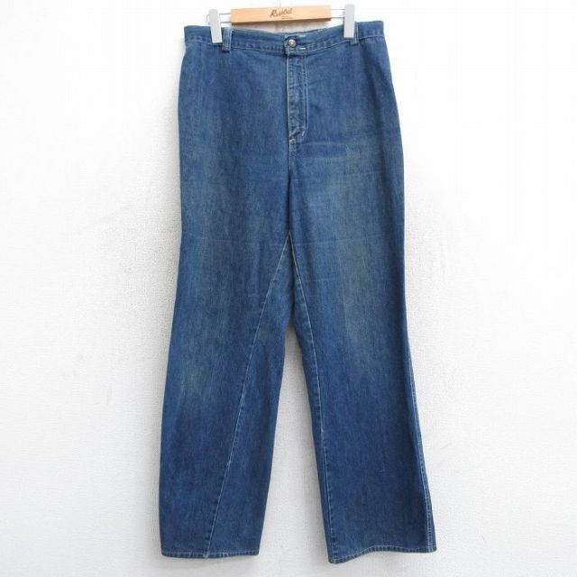 古着 ジーンズ レディース 80年代 80s ヒゲ コットン 紺 ネイビー デニム 25feb21 中古 ボトムス ジーパン Gパン ロング パンツ