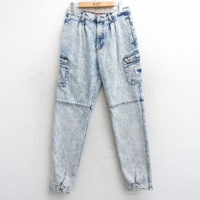 古着 ユニオンベイ カーゴ パンツ レディース 90年代 90s ケミカルウォッシュ コットン 紺 ネイビー デニム 25feb21 中古 ボトムス