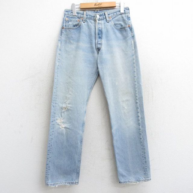 古着 リーバイス Levis ジーンズ レディース 90年代 90s ヒゲ コットン USA製 薄紺 ネイビー デニム 【spe】 25feb21 中古 ボトムス ジーパン Gパン ロング パンツ