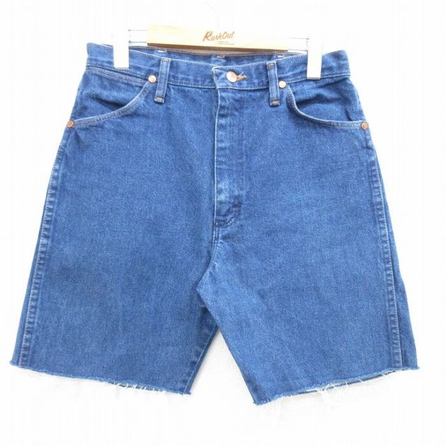 【50%OFF】古着 ラングラー Wrangler ショート パンツ ショーツ レディース 90年代 90s コットン USA製 紺 ネイビー デニム 25may08 中古 ボトムス 短パン ショーパン ハーフ