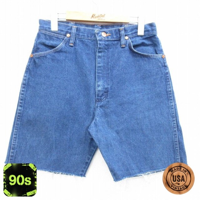 【50%OFF】古着 ラングラー Wrangler ショート パンツ ショーツ レディース 90年代 90s コットン USA製 紺 ネイビー デニム 25may08 中古 ボトムス 短パン ショーパン ハーフ