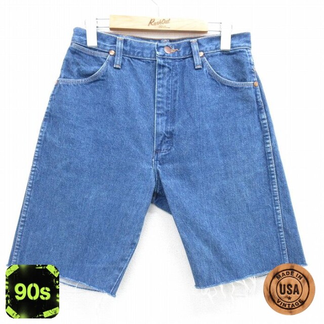 【50%OFF】古着 ラングラー Wrangler ショート パンツ ショーツ レディース 90年代 90s コットン USA製 紺 ネイビー デニム 25may08 中古 ボトムス 短パン ショーパン ハーフ