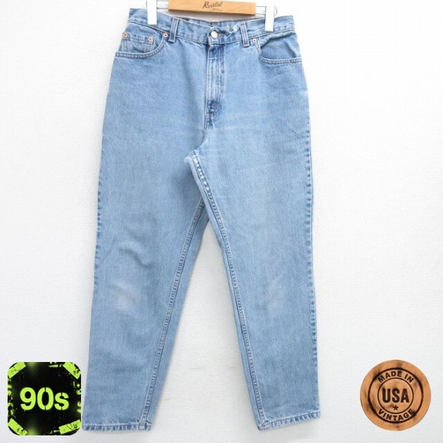 【50%OFF】古着 リーバイス Levis 550 ジーンズ レディース 90年代 90s ヒゲ テーパード コットン USA製 薄紺 ネイビー デニム 25may16 中古 ボトムス ジーパン Gパン ロング パンツ