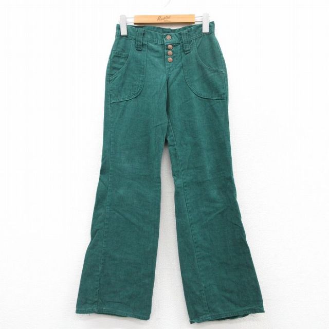 W26★古着 パンツ レディース 80年代 80s ブーツカット フレア 緑 グリーン 25may23 中古 ボトムス