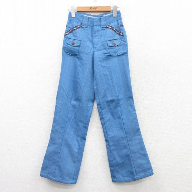 W24★古着 ラングラー Wrangler パンツ レディース 70年代 70s ブーツカット フレア タロン 薄紺他 ネイビー 25may23 中古 ボトムス