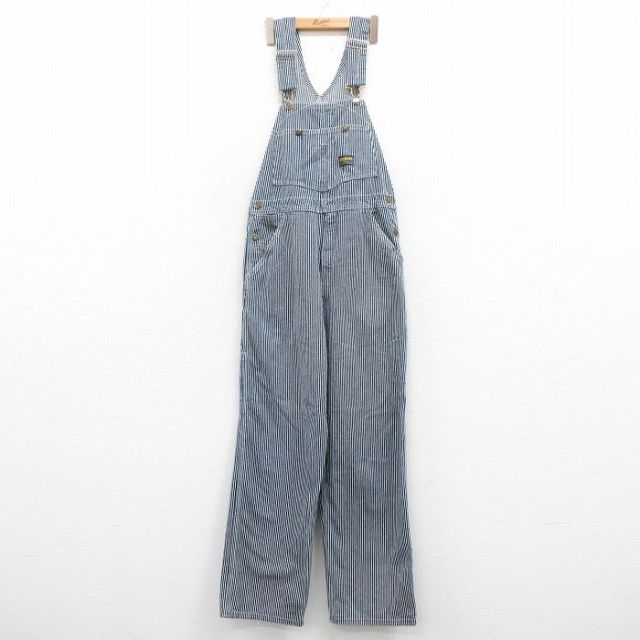 W32★古着 オシュコシュ OSHKOSH オーバーオール レディース 90年代 90s コットン USA製 紺他 ネイビー ストライプ ヒッコリー 25may23 中古 ボトムス
