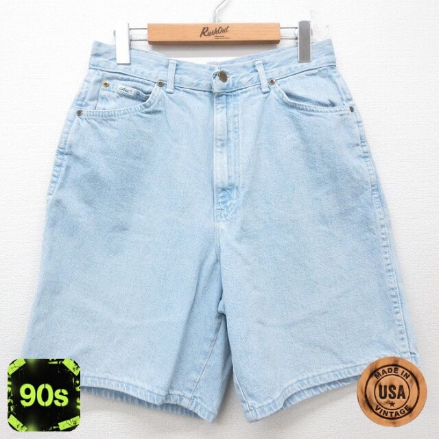 【50%OFF】古着 chic ショート パンツ ショーツ レディース 90年代 90s コットン USA製 薄紺 ネイビー デニム 25jun27 中古 ボトムス 短パン ショーパン ハーフ