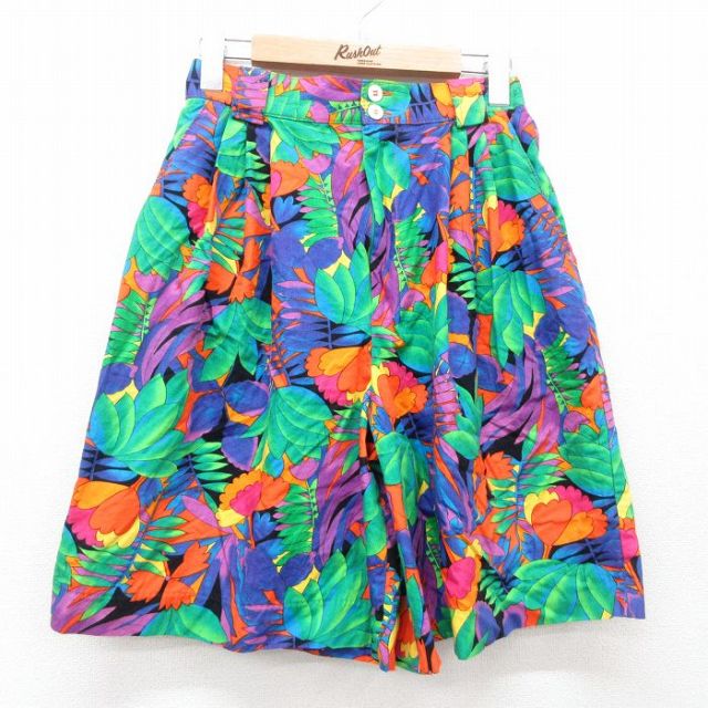 古着 ショート パンツ ショーツ レディース 80年代 80s 花柄 コットン USA製 緑他 グリーン 25jun27 中古 ボトムス 短パン ショーパン ハーフ