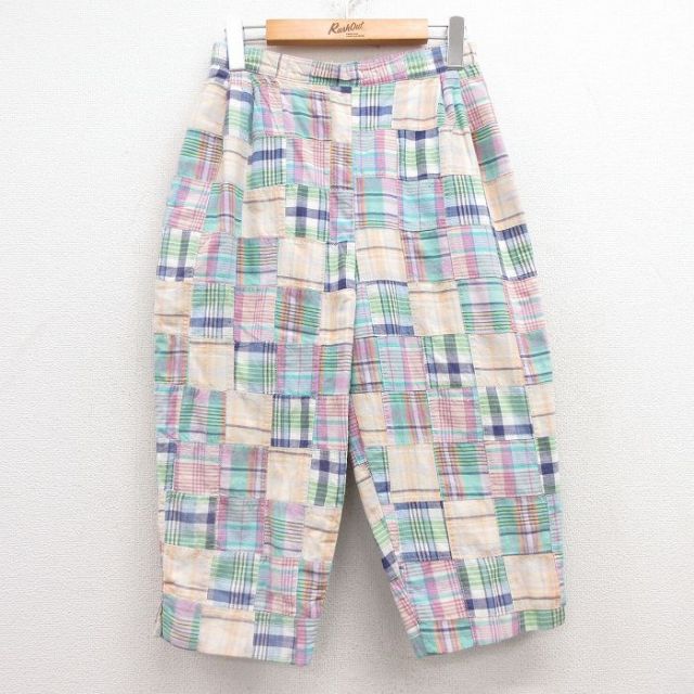 【20%OFF】古着 ジェイクルー J.CREW 7分丈 イージー パンツ レディース 90年代 90s パッチワーク コットン USA製 薄緑他 グリーン チェック 【spe】 25jun27 中古 ボトムス