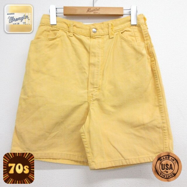【20%OFF】古着 ラングラー ショート パンツ ショーツ レディース 70年代 70s USA製 イエロー 26jun11
