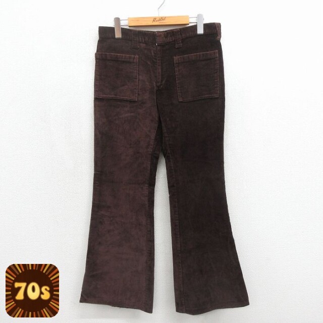 古着 パンツ レディース 70年代 70s フレア ブラウン 26jun19
