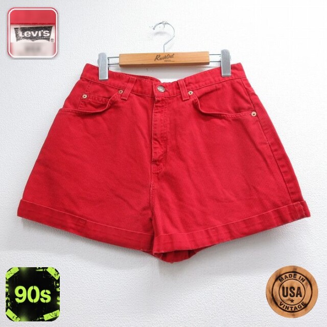 古着 リーバイス Levis 954 ショート パンツ ショーツ レディース 90年代 90s コットン USA製 レッド ストライプ 26jul14