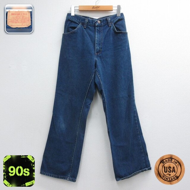 古着 ローバックス パンツ レディース 90年代 90s フレア ブーツカット コットン USA製 ネイビー デニム 26jul14