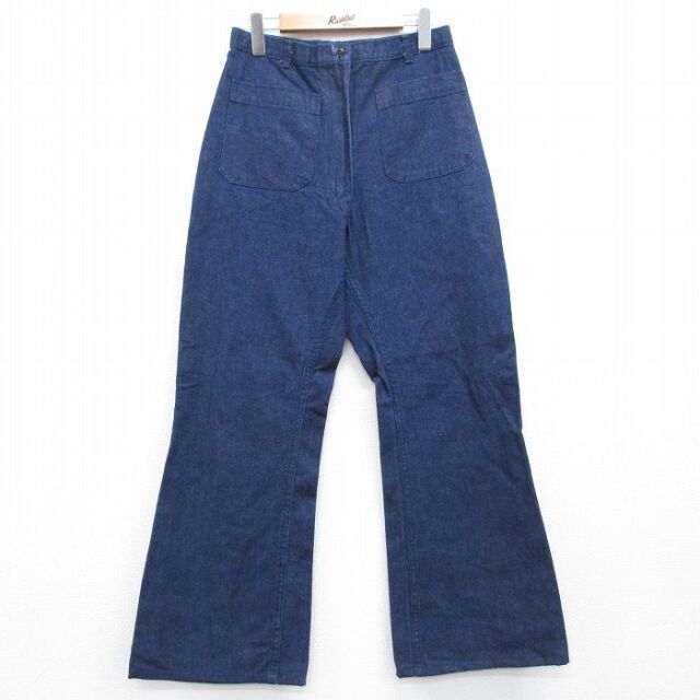 古着 ミリタリー パンツ レディース 80年代 80s ユーティリティ フレア コットン USA製 ネイビー デニム【spe】 26aug06