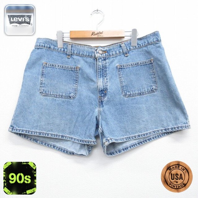 古着 リーバイス Levis ショート パンツ ショーツ レディース 90年代 90s コットン USA製 ネイビー デニム 26aug06