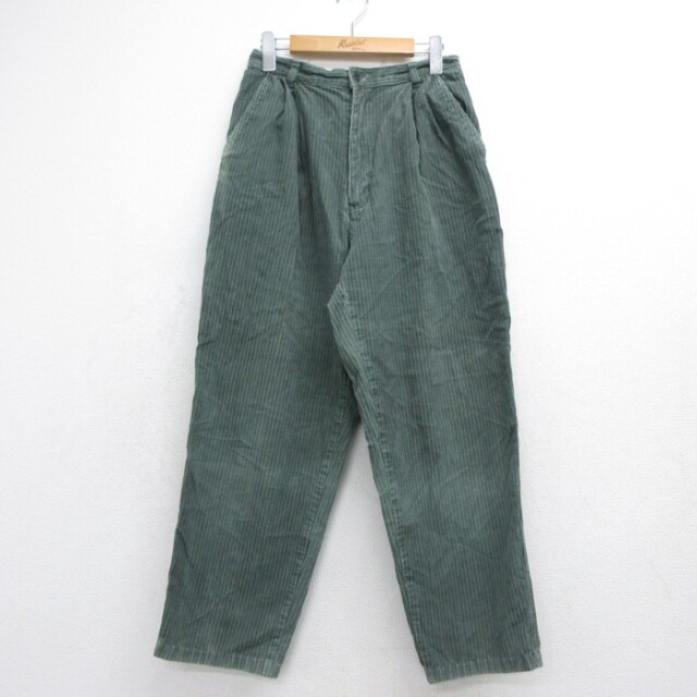 古着 パンツ レディース コーデュロイ タック コットン グリーン 26sep24