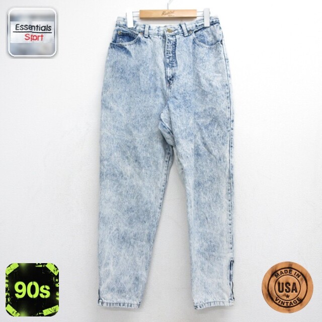 古着 Essentials Sport パンツ レディース 90年代 90s ジーンズ ケミカルウォッシュ コットン USA製 ネイビー デニム 26sep24