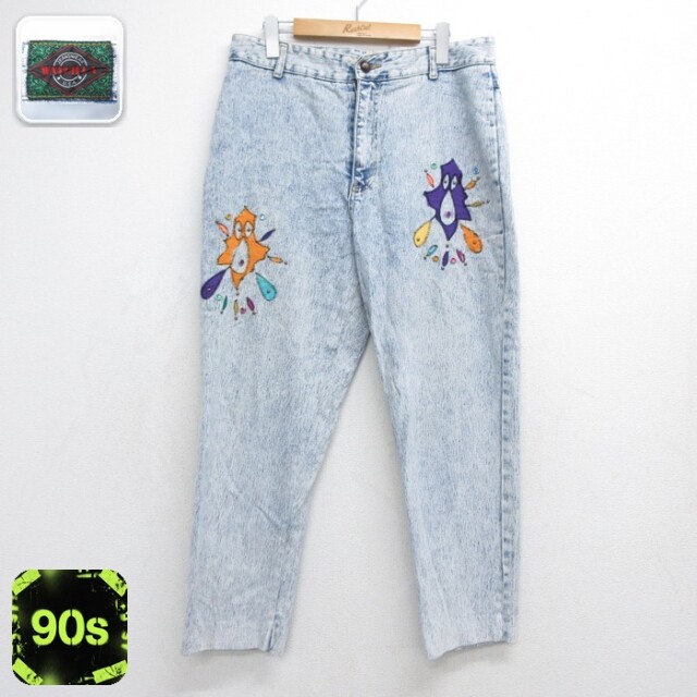 古着 WATCH LA タロン パンツ レディース 90年代 90s ジーンズ ケミカルウォッシュ コットン ネイビー デニム 26sep24