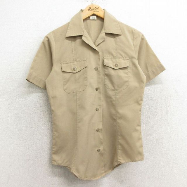 【50%OFF】古着 半袖 ワーク シャツ レディース 80年代 80s 開襟 オープンカラー USA製 ベージュ カーキ 24may30 中古 ブラウス トップス