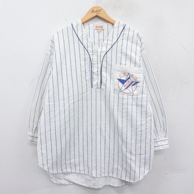 【50%OFF】古着 長袖 フランネル トップス レディース 00年代 00s コカコーラ 大きいサイズ コットン 白他 ホワイト ストライプ 25jan15 中古