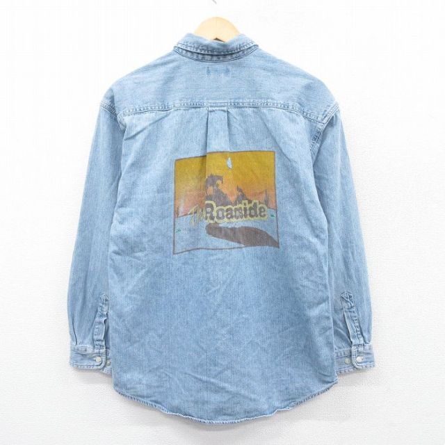 【50%OFF】古着 長袖 シャツ レディース 90年代 90s Roadside コットン 紺 ネイビー デニム 25jan15 中古 ブラウス トップス